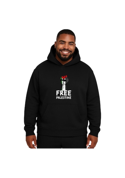 Benroma Free Palestıne Baskılı Büyük Beden Unisex Sweatshırt Siyah