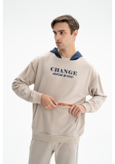 AR-MA Arma Erkek Oversize Şardonsuz 3 İplik Kanguru Cepli Kapşonlu Sweatshirt 001