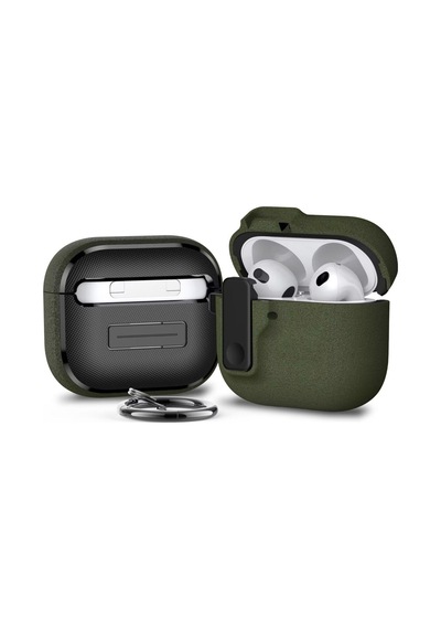 Apple Uyumlu AirPods 4. Nesil İle Kılıf Standlı Kilitli Tpu Premium Matte Trip Case Koyu Yeşil