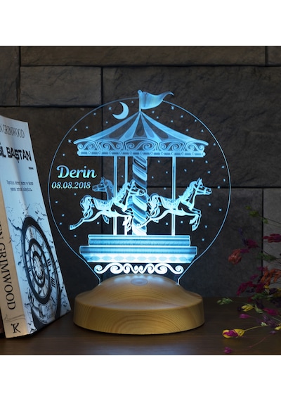 Atlıkarınca Led Lamba, İsimli Nostaljik Atlı Karınca Çocuk Odası Hediyesi Gece Lambası, Carousel Dekoratif Hediye Led Lamba