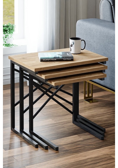 Ceramical ZG1 Zigon Sehpa 3'lü Atlantik Çam