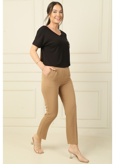 By Saygı Beli Lastikli Cepli Dabıl Pantolon Camel
