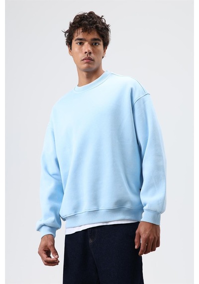Vamos Basic Oversize Yıkamalı Sweatshirt Turkuaz