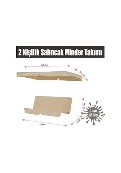 Viphomeconcept Vip Bahçe Salıncağı Minder Seti 2 Kişilik Tenteli Minder Krem