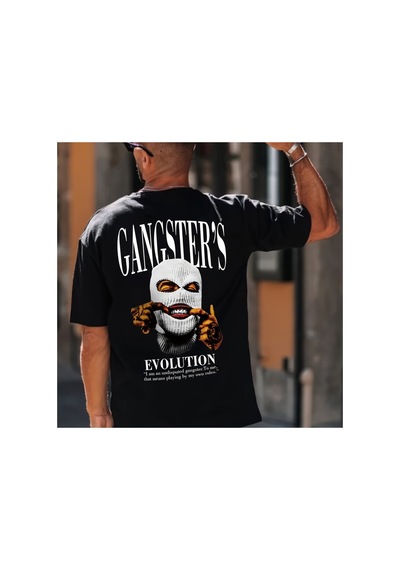 Caddemia Yaz Moda Rahat Gevşek Kesim Artı Boyutu Arka Gangster Baskı Tatil Yuvarlak B Siyah 2XL Caddemia Yaz Moda Rahat Gevşek Kesim Artı Boyutu Arka Gangster Baskı Tatil Yuvarlak B Siyah 2XL