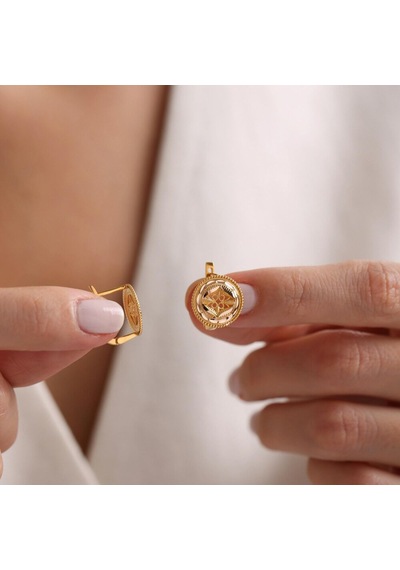Sembol Gold El İşlemeli Round Motifli Altın Telkari Küpe