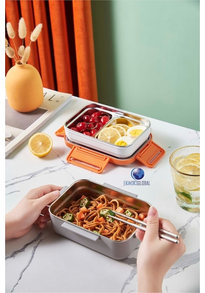 Vagonlife BL20182 Turuncu Lunch Box Çift Katmanlı Paslanmaz Çelik Öğle Yemeği Kutusu Turuncu Bl20182
