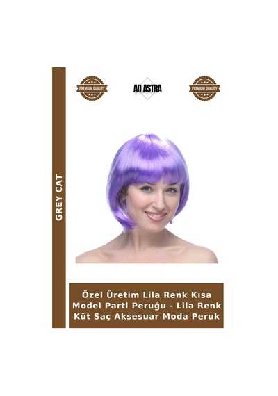 Özel Üretim Lila Renk Kısa Model Parti Peruğu - Lila Renk Küt Saç Aksesuar Moda Peruk