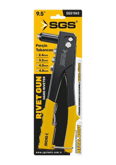 Sgs 1043 Profesyonel Perçin Tabancası Seti 9.5" 4 Farklı Başlık Ve 30 Yedek Perçin