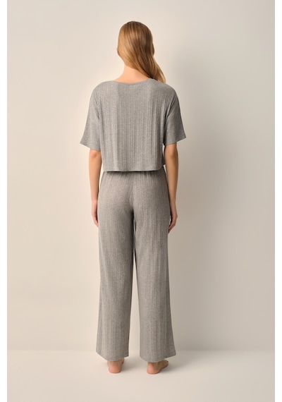 Suwen Dora Pamuklu Pijama Takımı Sh2663466051 Gri Melanj