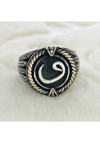 Vav Harfi Işlemeli 925 Ayar Gümüş Erkek Yüzük