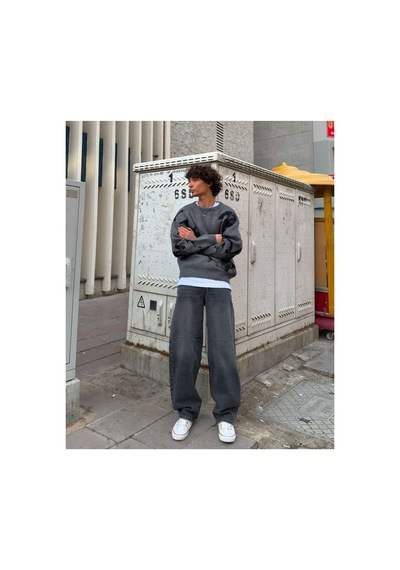 Zaee Desenli Oversize Premium Triko Gri