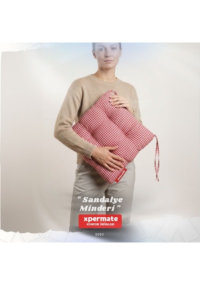 Pötikareli Sandalye Minderi 40x40 Pofidik Piknik Minderi Kırmızı