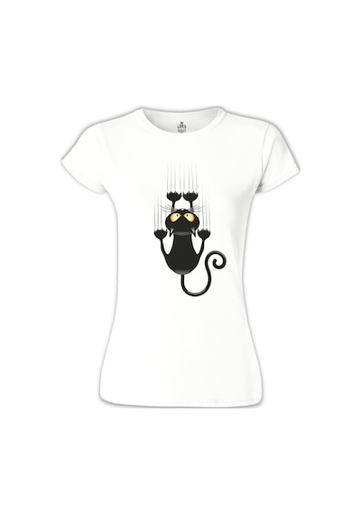 Kedi - Scratch Beyaz Kadın Tshirt 001