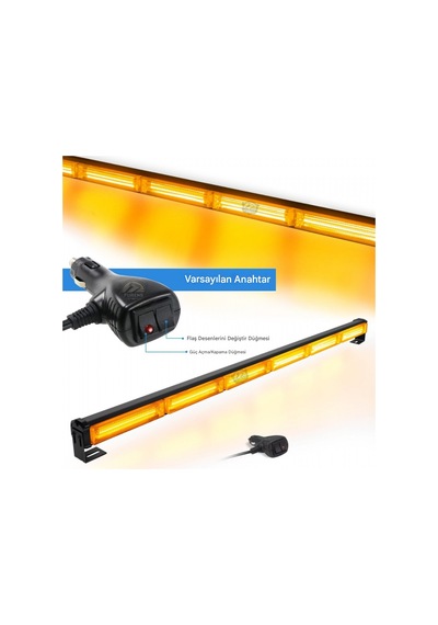 Turuncu Tepe Çakar Bar Led 90cm 12-24v Off Road Çekici Traktör İkaz Lambası Çakar 15 Modlu Siyah