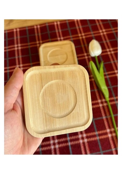 Bambu 6 Adet Kare Çay Bardağı Tabağı