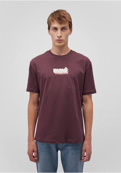 Mavi Logo Baskılı Bordo Tişört Loose Fit / Bol Rahat Kesim 0612358-70260 Kahverengi-70260