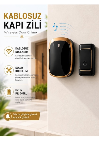 Winnboss Wn-3001 Şık Tasarım Wireless Kablosuz Kapı Zili Pilli- 100mt Menzil