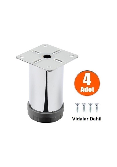 Mobilya Ayağı Metal Krom Ayak 8 CM Alttan Ayarlı 4 Adet