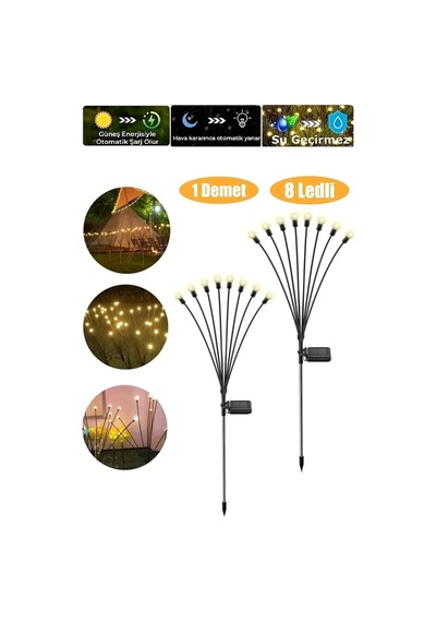 Güneş Enerjili Solar Bahçe Lambası 8 Led'li Otomatik Yanan, Su Geçirmez Dekoratif Çim Aydınlatma Diğer
