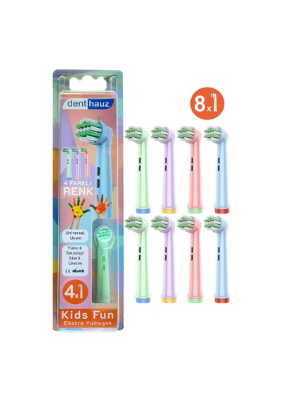 Kids Fun - Çocuklara Özel Extra Yumuşak Oral B Şarjlı Diş Fırçası Yedek Başlığı - 8'li Yedek Başlık