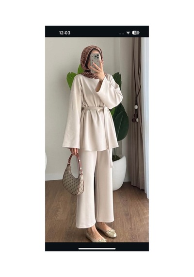 Unika Boutique Kadın Alt Üst İkili Tesettür Takım Krem