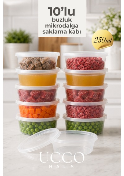 10 Adet 250 Ml Sızdırmaz Kapaklı Sosluk Buzluk Saklama Kabı, Et Suyu, Kemik Suyu Mutfak Organizeri Şeffaf