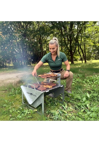 Kamp Ayısı Grillogybox Katlanır Pratik Asansörlü Mangal, 2mm Çelik, Özel Çantalı Gri