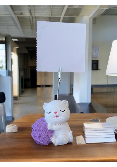 Lila Yumak Tutan Oturan Kawaii Kedi Temalı Not Tutacağı Fotoğraf Tutacak Tutucu Ofis Seti Hediyelik Lila