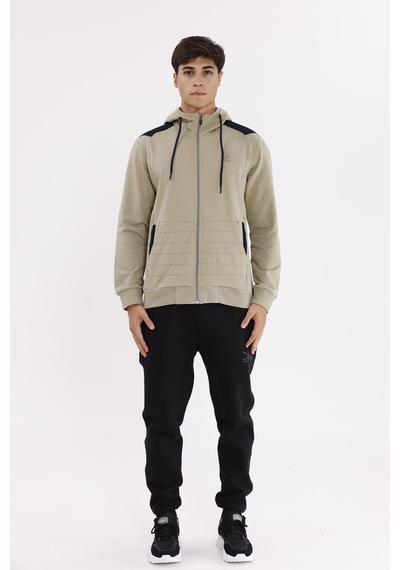 Rowinger Omuz Panel Detaylı Fermuarlı Kapüşonlu Erkek Sweatshirt Green