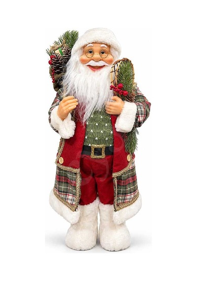Kozalaklı Kokina Detaylı Dekoratif Noel Baba 60 Cm