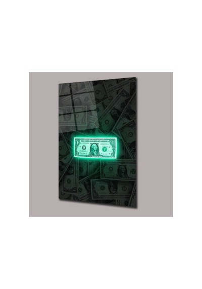 Neon Işıklı Dolar Cam Tablo Pct0817 Modern Dekorasyon Temalı Dekoratif Duvar Tablosu, Salon, Ev Ve Ofis Dekoru,