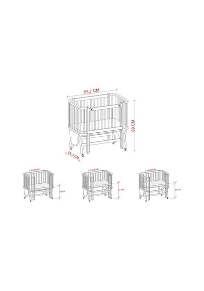 Meltem Kids Mood Sallanır Ahşap Anne Yanı Beşik - 50x90 CM ( Beyaz - Mavi) Mavi
