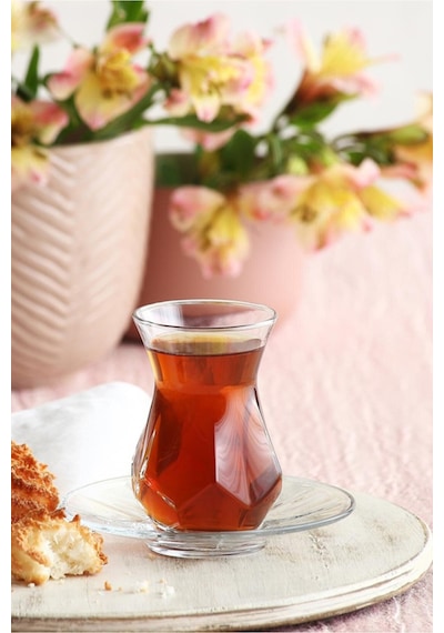 Lav Alya Cam Çay Seti 6 Kişilik 165 ml (6 Çay Bardağı, 6 Çay Tabağı)