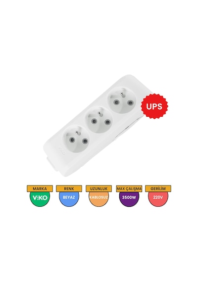 Viko Multi-let 3'lü Grup Priz UPS Topraklı Çocuk Korumalı Klemensli Beyaz - 90110300