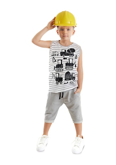 Denokids İnşaat Aracı Erkek Çocuk T-shirt Kapri Şort Takım Çok Renkli