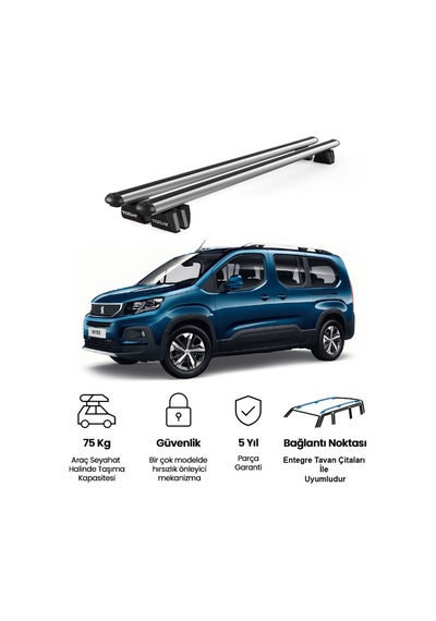 Pençe Peugeot Rifter 2019 Ve Sonrası Uyumlu Gri Ara Atkı 135cm Port Bagaj Tavan Barı