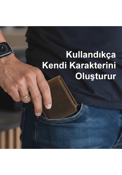 Luqa Leather Hakiki Deri El Yapımı Erkek Cüzdanı Minimalist Tasarım Kartlık Kahverengi Açık Kahverengi
