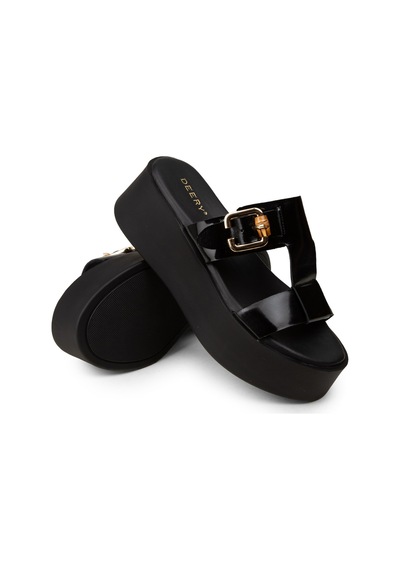 Deery Kadın Hakiki Rugan Siyah Platform Terlik - 24302zsyhc01
