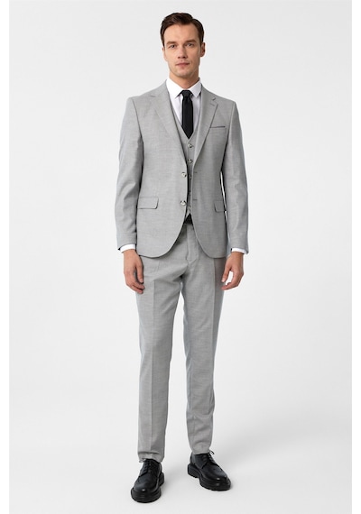 Süvari Gri Slim Fit Desenli Mono Yaka 6 Drop Yelekli Klasik Takım Elbise Süvari Gri Slim Fit Desenli Mono Yaka 6 Drop Yelekli Klasik Takım Elbise