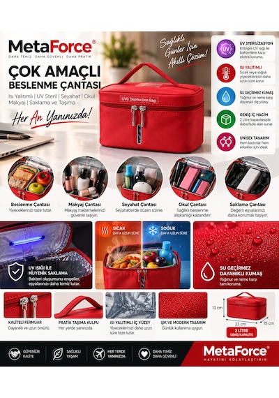 Termal Beslenme Çantası Çok Amaçlı Isı Yalıtımlı Seyahat Okul Makyaj Uv Steril Saklama Ve Taşıma Kırmızı