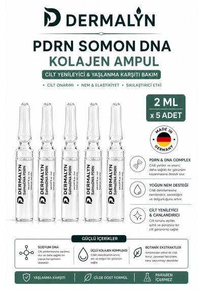Dermalyn 5 Adet Pdrn Somon Dna Kolajen İçeren Cildi Gençleştirmeye Yardımcı Ampul Serum Dermaroller Dermapen