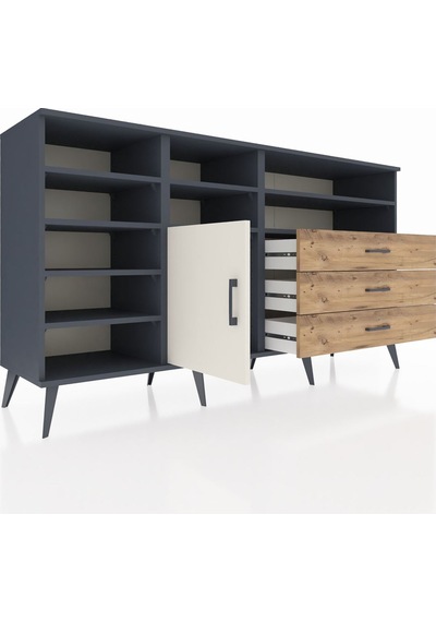 Hyperion Konsol 8 Raflı 3 Çekmeceli Tek Kapaklı 176x44x99 Antras Antrasit-aytaşı/çam Hyperion Konsol 8 Raflı 3 Çekmeceli Tek Kapaklı 176x44x99 Antras Antrasit-aytaşı/çam
