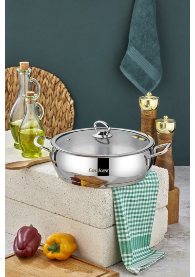 Cooker Lara 24 Cm İndüksiyon Uyumlu Paslanmaz Çelik Basık Tencere Ckr460 Gümüş