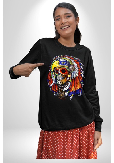 Kızıl Derili Kuru Kafa Düş Kapanı Unisex Siyah Sweatshirt Siyah