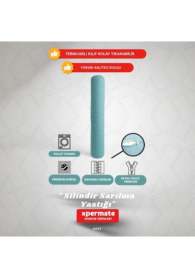 Xpermate Sarılma Yastığı Bacak Arası Yastığı Silindir 150cm Mavi