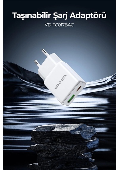 Ven-dens Vd-tc017bac 30 W Pd Type-c Hızlı Şarj Adaptörü, Usb-c Ve Usb-a Çift Port, Kompakt, Beyaz