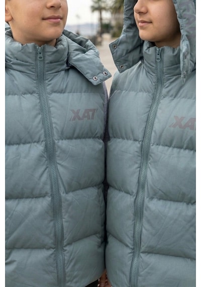 Pina Kids Unisex Çıtçıt Kapüşonlu Baskılı Şişme Yelek Mint Yeşili