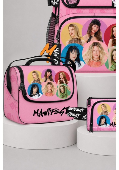 X Dekomus Lisanslı Manifest Toz Pembe Collection Okul,termoslu Beslenme Çantası Ve Kalem Çantası,600 Ml Çelik Matara Seti Altın