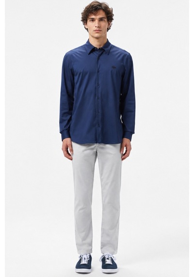 Lacoste Mens Slim Fit Navy Cotton Shirt Dar Kesim Erkek Gömlek Lacivert